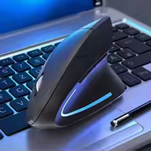 Souris verticale ergonomique sans fil avec rétroéclairage bleu sur ordinateur portable - ERGOBUREAU